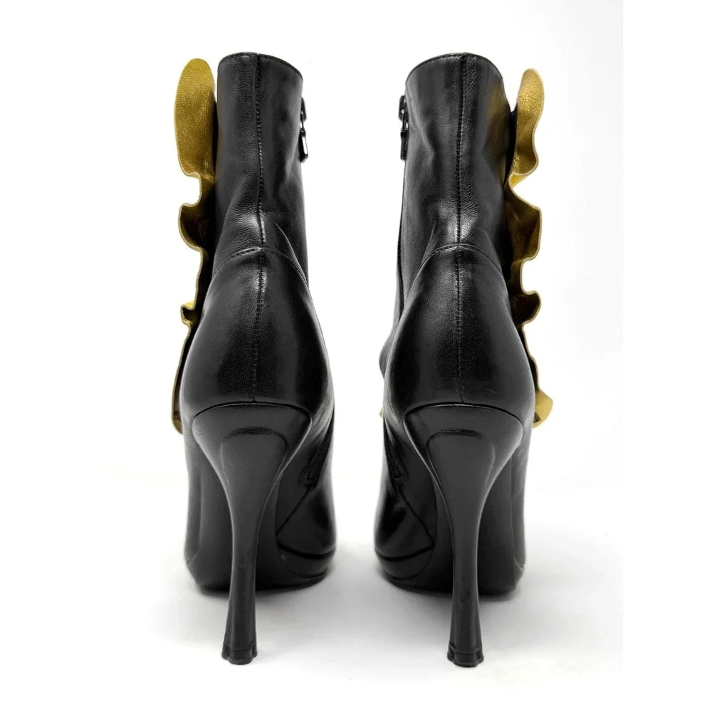 Prada Black Leather Mary Jane Heels Ankle Boots Buckle 37.5